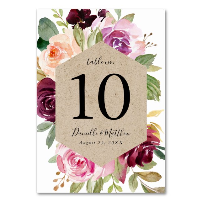 Numeração De Mesa Rústico Floral Mal-humorado | Personalizado (Frente)