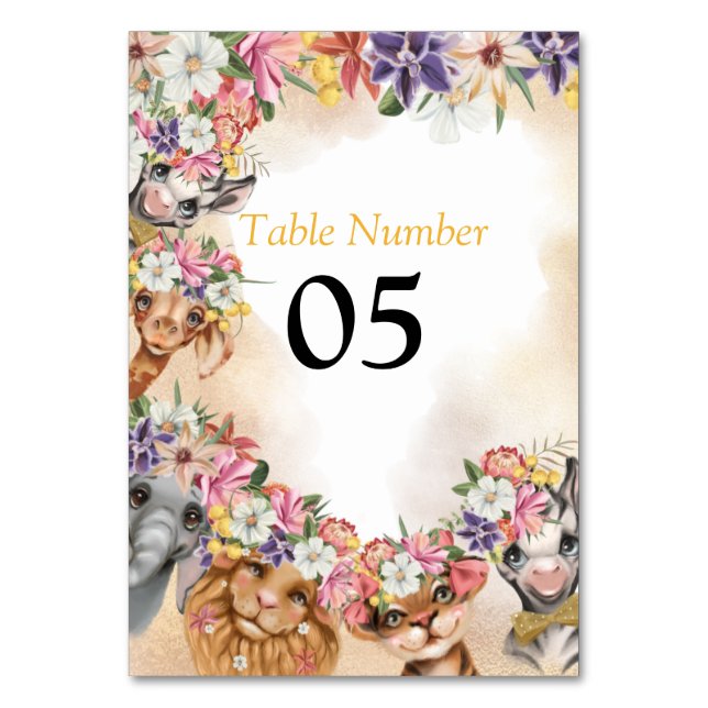 Numeração De Mesa Safari - ouro de convite a chás de fraldas (Frente)