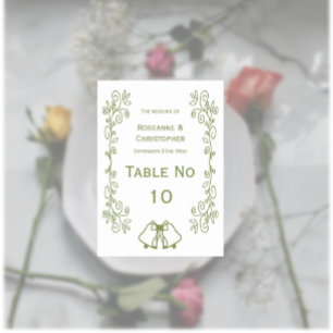 Numeração De Mesa Sage Bells Scrollwork Design Casamento