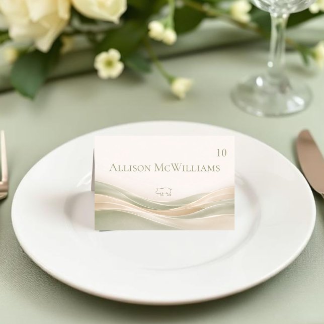 Numeração De Mesa Sage Green and Ivory Wedding Place Card-Pork (Sage Green and Ivory Wedding Place Card-Pork Meal icon and table number)