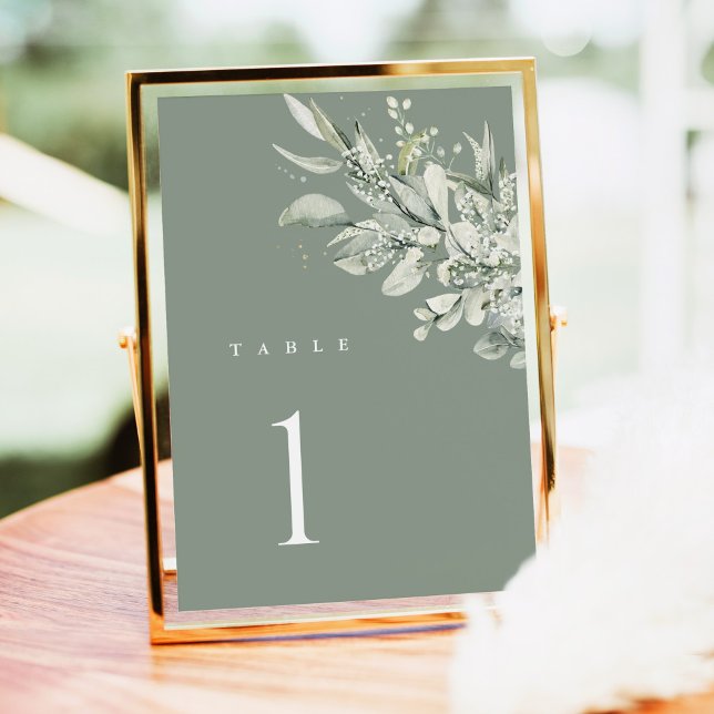 Numeração De Mesa Sage Green Botanical Wedding Table Number Card (Sage green botanical wedding table number card, elegant greenery design, modern reception decor)