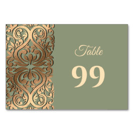 Numeração De Mesa Sage Green e Dourado Casamento Elegante Luxo