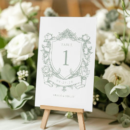 Numeração De Mesa Sage Green French Rosas Vintage Crest Casamento