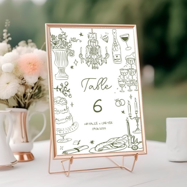 Numeração De Mesa Sage Green Hand Drawn Whimsical Wedding (Criador carregado)