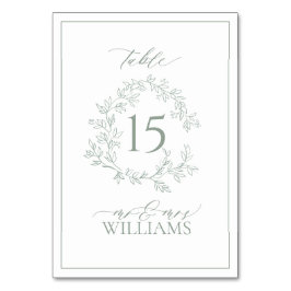 Numeração De Mesa Sage Green Leafy Crest Monograma Casamento