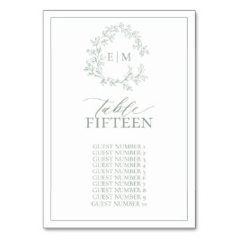 Numeração De Mesa Sage Green Leafy Crest Monograma Casamento