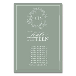 Numeração De Mesa Sage Green Leafy Crest Monograma Mesa Numb