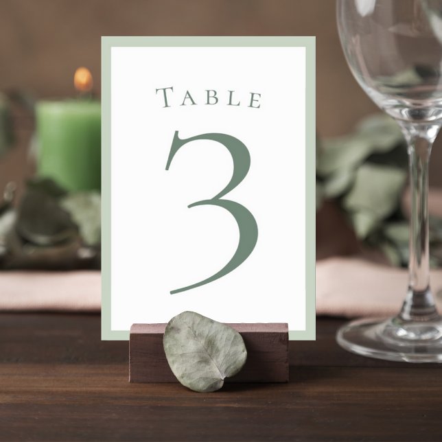 Numeração De Mesa Sage Green Minimalist Wedding Table Number Card (Criador carregado)