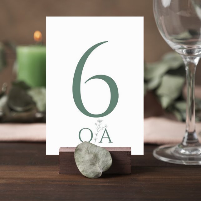Numeração De Mesa Sage Green Minimalist Wedding Table Number Card (Criador carregado)