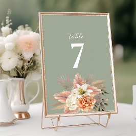 Numeração De Mesa Sage Green Peach Floral Wedle Table Number