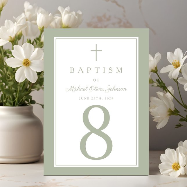 Numeração De Mesa Sage Green Religious Cross Boy Baptism (Sage Green Religious Cross Boy Baptism Table Number)