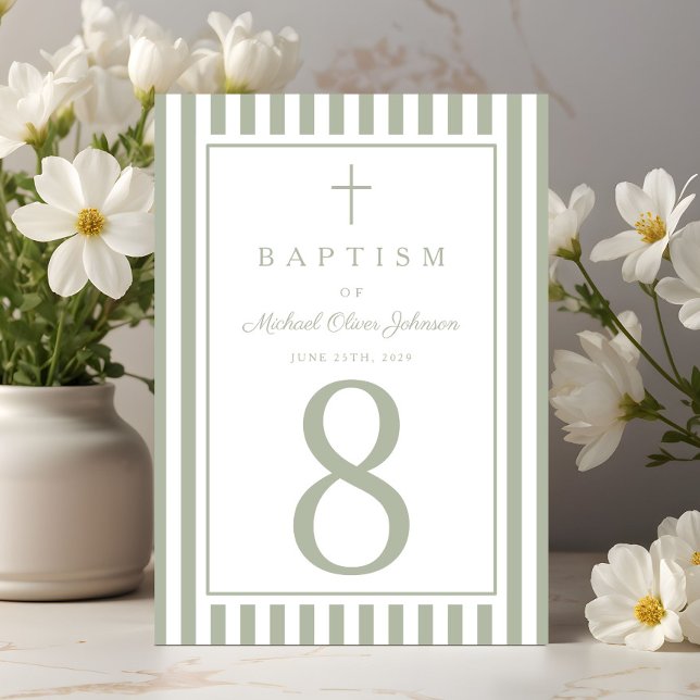 Numeração De Mesa Sage Green Religious Cross Boy Baptism (Sage Green Religious Cross Boy Baptism Table Number)