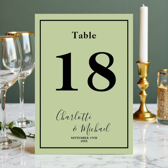 Numeração De Mesa Sage Green Script Minimalist Wedding (Criador carregado)