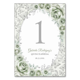 Numeração De Mesa Sage Green Silver Floral Quinceanera