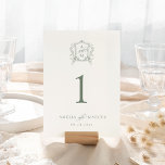 Numeração De Mesa Sage Green Vintage Casamento de Crest<br><div class="desc">Esta bela design faz parte de uma bela coleção! Apresentando um delicado quadro de safra e um texto elegante.</div>