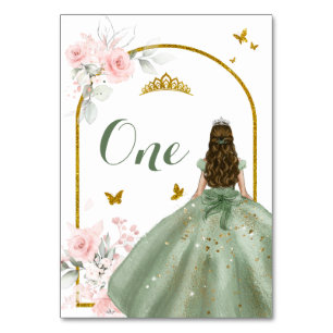 Numeração De Mesa Sage Green Vress Dourado Royale Princesa XV Años