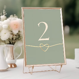 Numeração De Mesa Sage Green Wedding Table Number com Heart