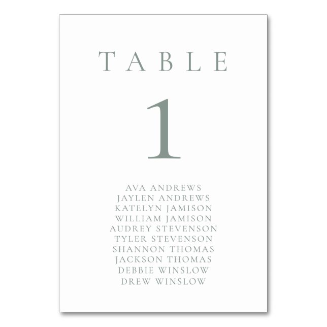 Numeração De Mesa Sage Green White Minimalist Table Number (Frente)