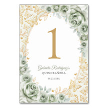 Sage Verde Dourado Floral Quinceanera