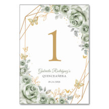 Sage Verde Dourado Floral Quinceanera