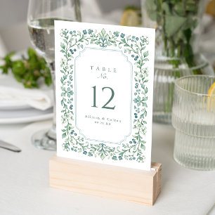 Numeração De Mesa Sage Verde Moldura Floral Botânica Vintage Casamen