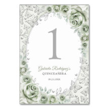 Sage Verde Prata Floral Quinceanera