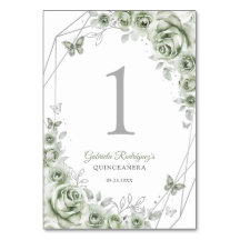 Sage Verde Prata Floral Quinceanera