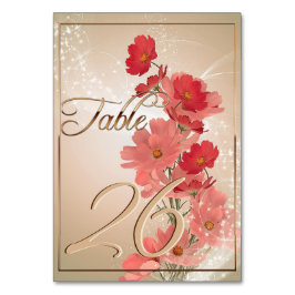 Numeração De Mesa Salmão e Flores Vermelhas/Trim Dourado