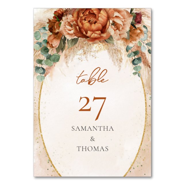 Numeração De Mesa Sansão de peões de burgundy, buquê Lavish terracot (Frente)