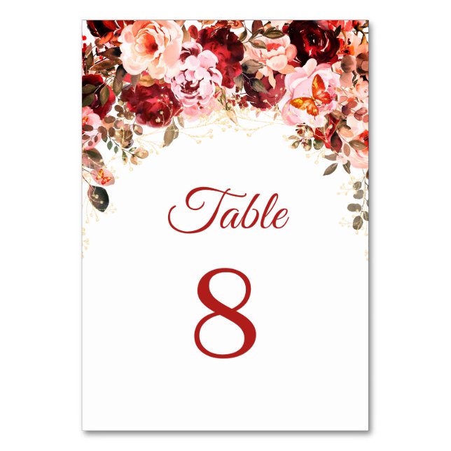 Numeração De Mesa Scarlet Floral Dourada Quinceañera (Verso)