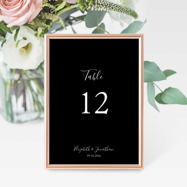 Numeração De Mesa Script de Menu de Casamento Preto Moderno Minimali (Criador carregado)