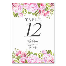 Numeração De Mesa Script Elegante Chic Floral Floral de Peony Rosa-B