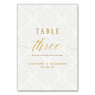 Numeração De Mesa Script Elegante Renda Branca Dourado 3 Três Casame