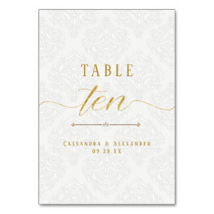 Numeração De Mesa Script Elegante Renda Branca Dourado Casamento Dez