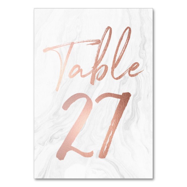 Numeração De Mesa Script Marble e Rosa Dourado | Tabela Número Placa (Frente)