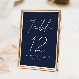 Numeração De Mesa Script Minimalista Moderno Casamento Marinho