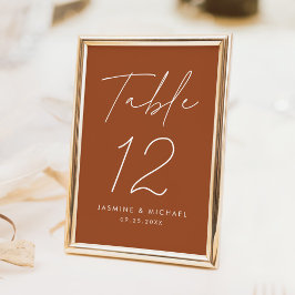 Numeração De Mesa Script Minimalista Moderno Casamento Terracota