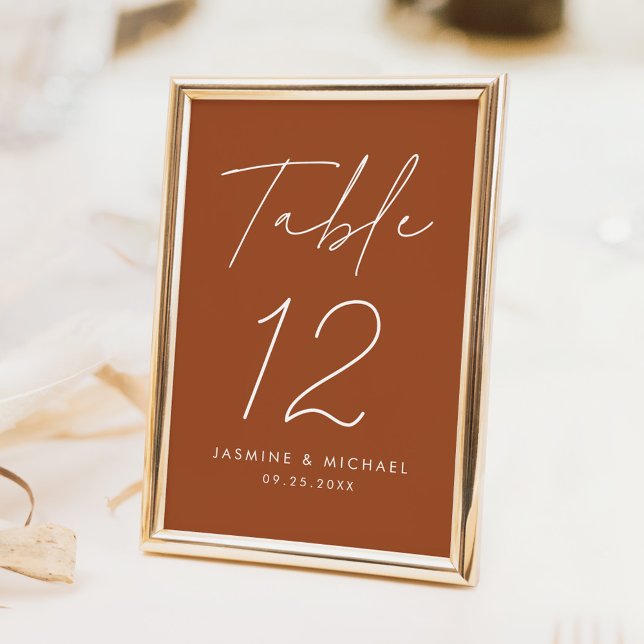 Numeração De Mesa Script Minimalista Moderno Casamento Terracota (Criador carregado)