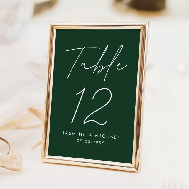 Numeração De Mesa Script Minimalista Moderno Casamento Verde (Criador carregado)