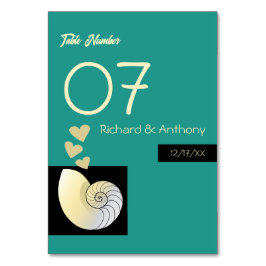 Numeração De Mesa Seashell and Hearts, Beach Wedding