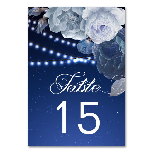 Numeração De Mesa Semáforos de cordas estrelas Blue Elegant Wedding (Frente)