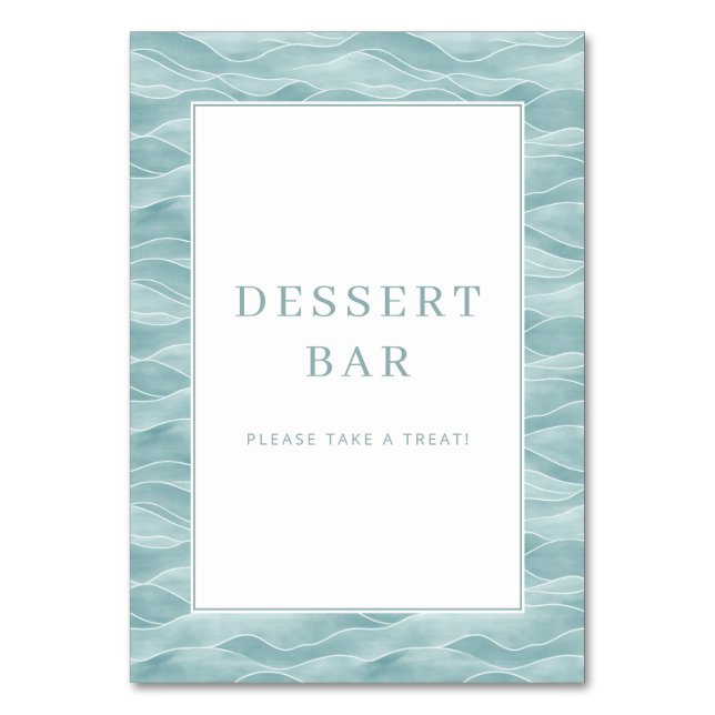 Numeração De Mesa Serene Blue Water Wave Dessert Bar Sign (Frente)