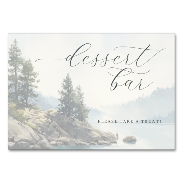 Numeração De Mesa Serene Blue Watercolor Lakeside Scene (Frente)