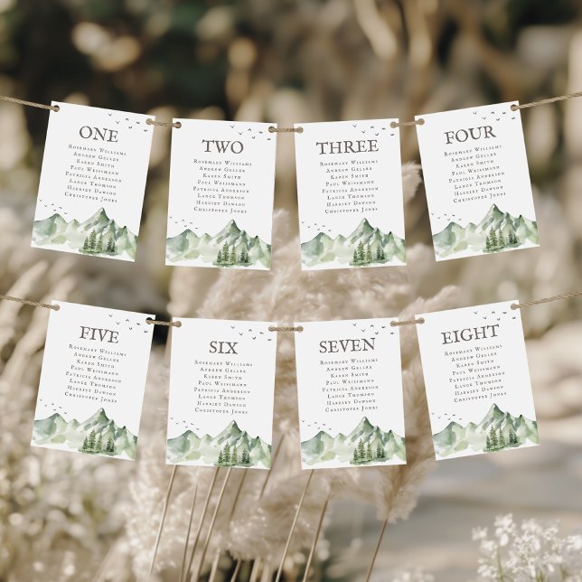 Numeração De Mesa Serene green paisagem 8 convidados nome tabela núm (Criador carregado)