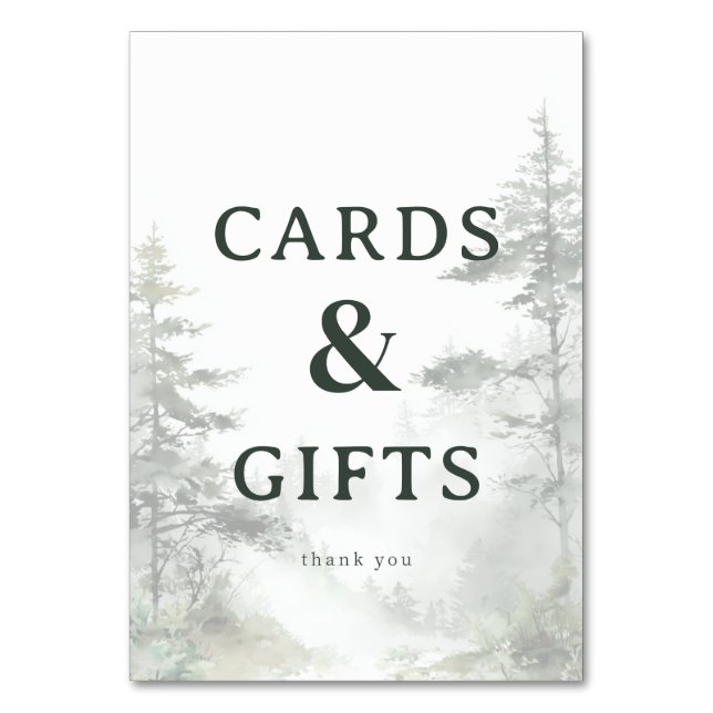 Numeração De Mesa Serene Green Watercolor Pine Trees (Frente)