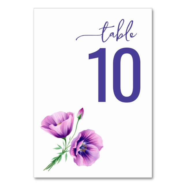 Numeração De Mesa Serene Purple Botanical Table Card (Frente)