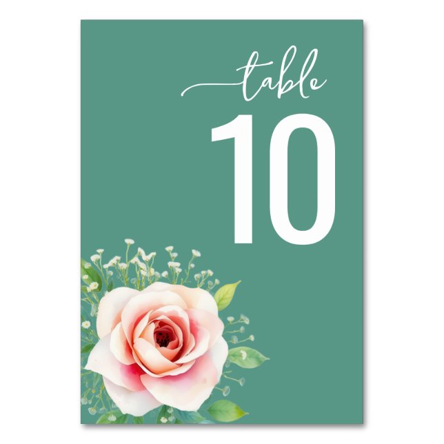 Numeração De Mesa Serene Teal Botanical Wedding Table Card (Frente)