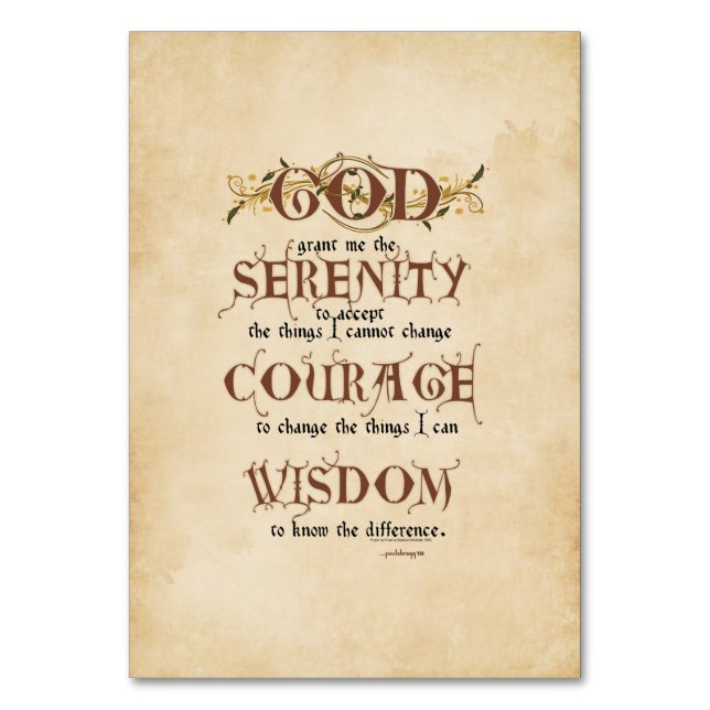 Numeração De Mesa Serenity Prayer: Antigo Inglês Antiquado, Recupera (Frente)