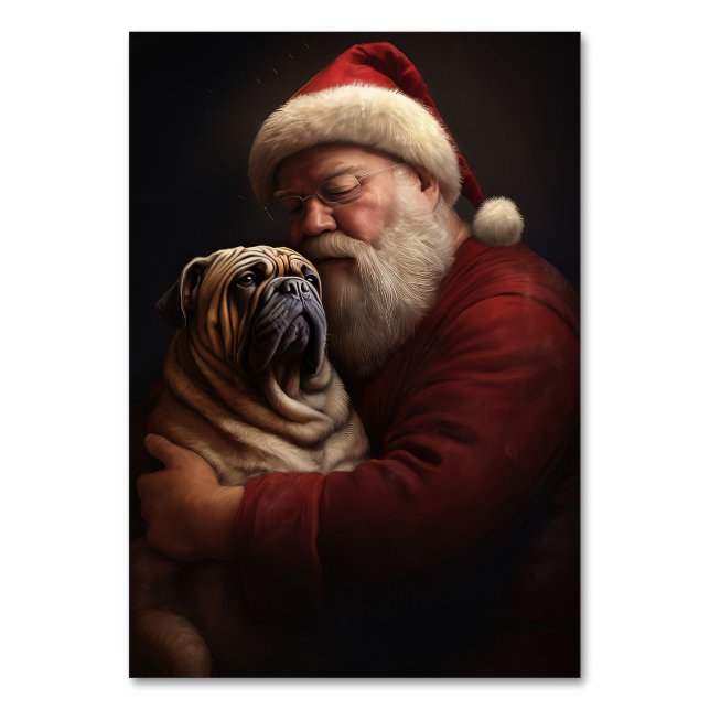 Numeração De Mesa Shar Pei Com Papai Noel Natal Festivo (Frente)