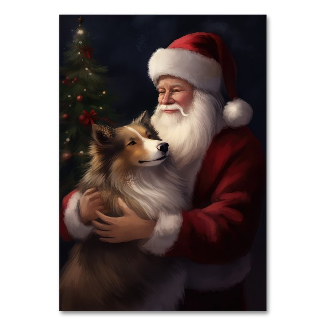 Numeração De Mesa Shetland Sheepdog Papai Noel Natal Festivo (Frente)